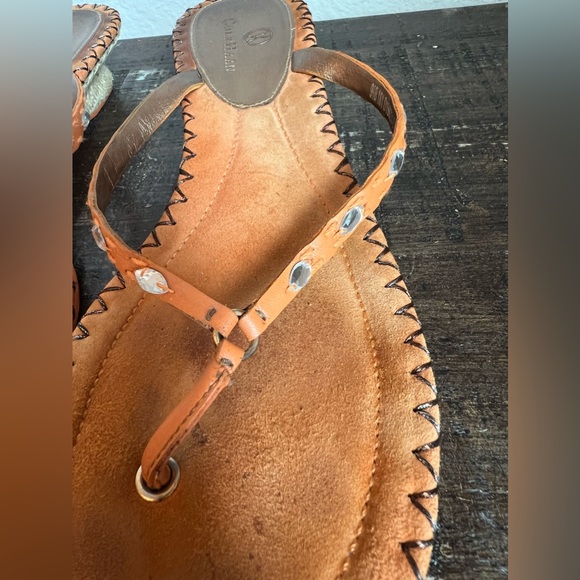 Y2K Cole Haan Dava Thong Orange (Topaz) Leather Clear Stone Embellishment 9.5 - Picture 4 of 8